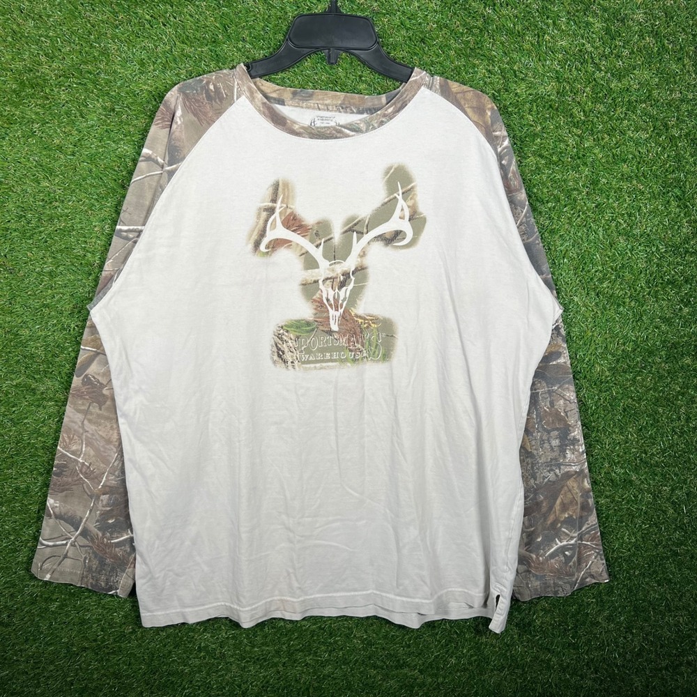 Sportsman's Warehouse Mens Large Raglan Camo Long Sleeve Deer Skull Graphic Tee